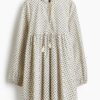 H & M - Katoenen jurk met strikbandjes - Wit/Bloemen