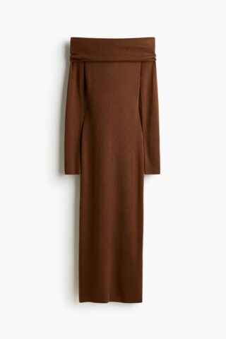 H & M - Off-the-shoulderjurk - Bruin