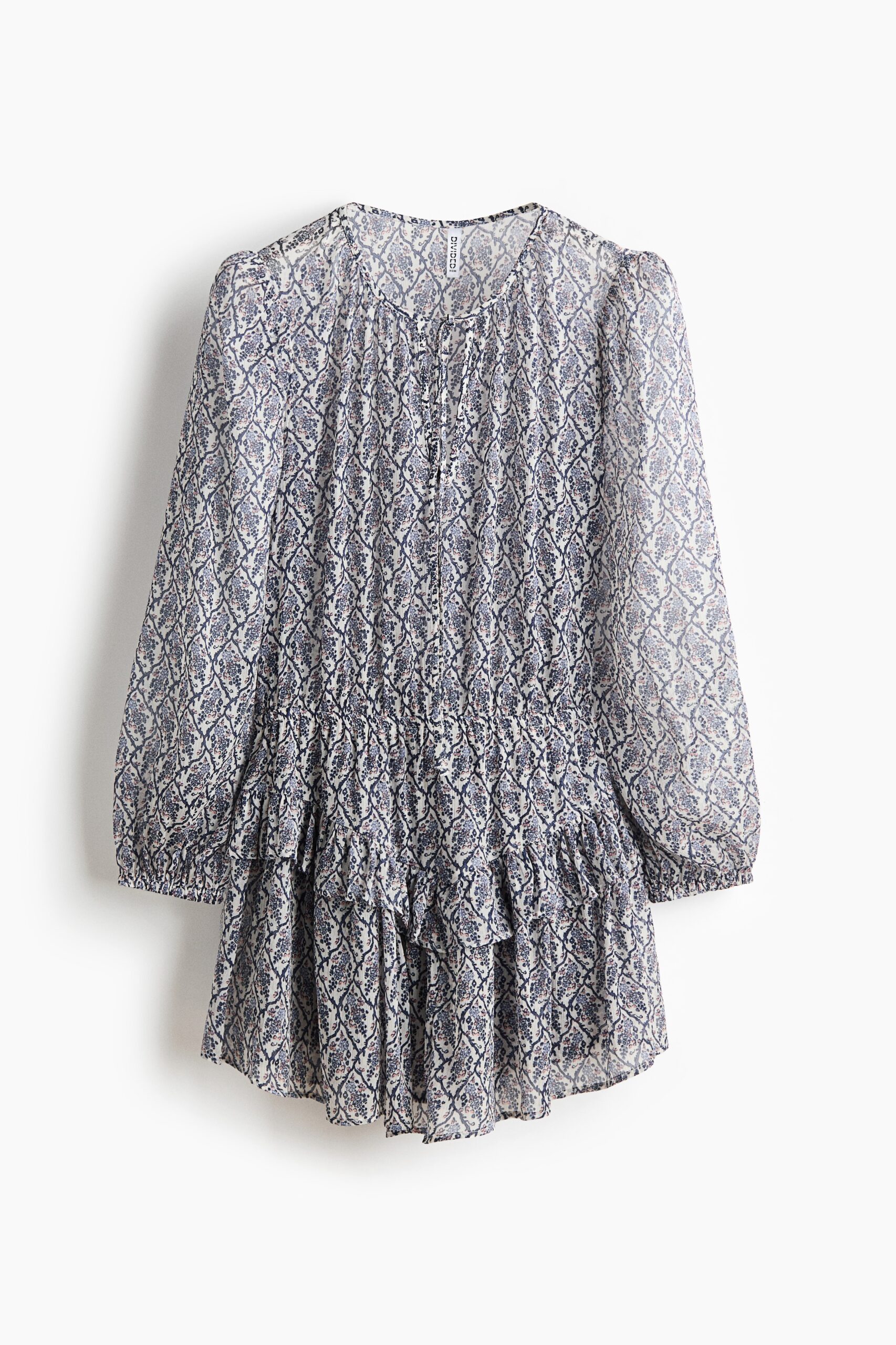 H & M - Jurk met volant - Roomwit/Bloemen