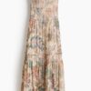 H & M - Bandeaujurk met smokwerk - Lichtbeige/Dessin