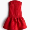 H & M - Bandeaujurk met smokwerk - Helderrood