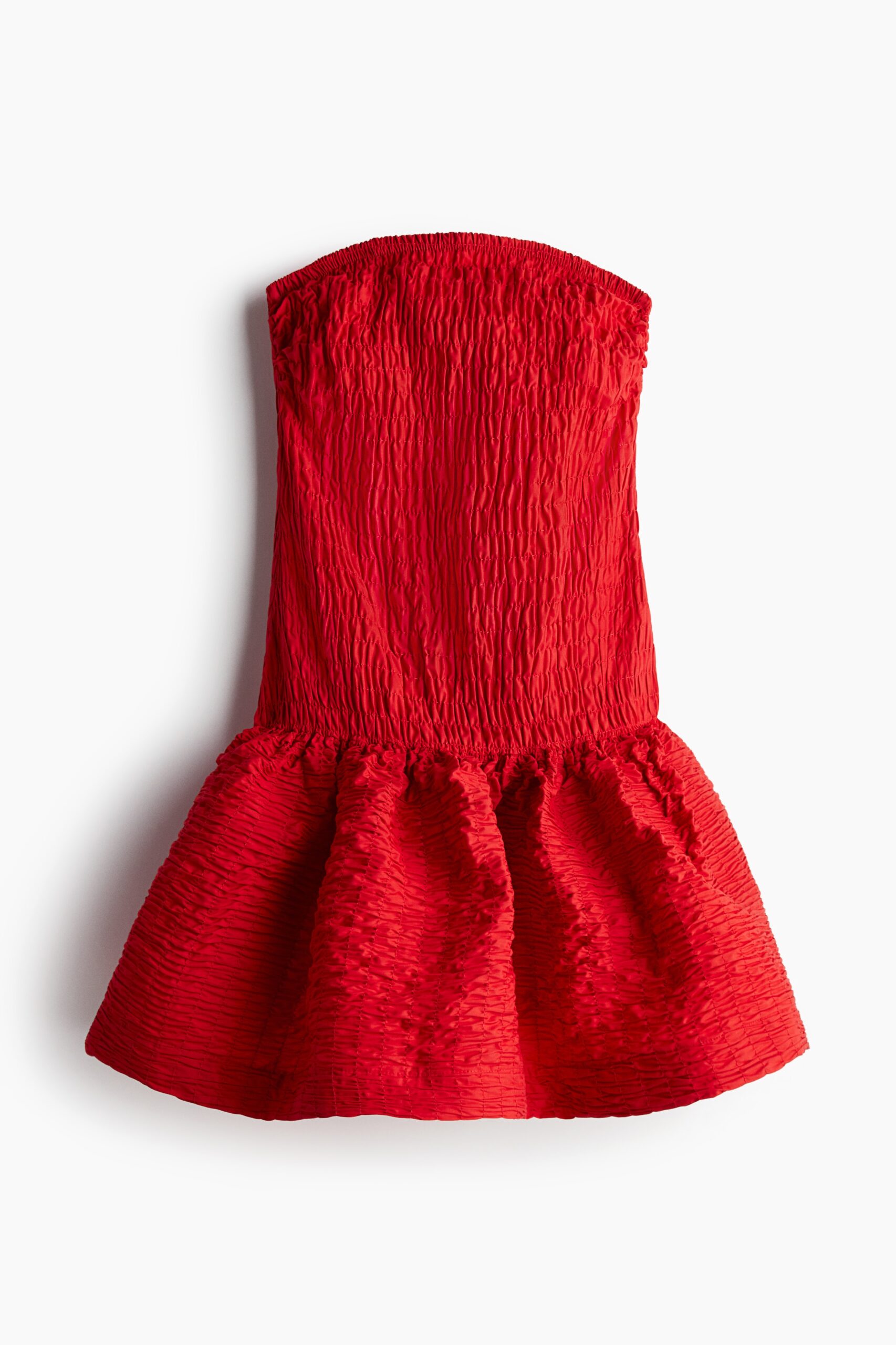 H & M - Bandeaujurk met smokwerk - Helderrood