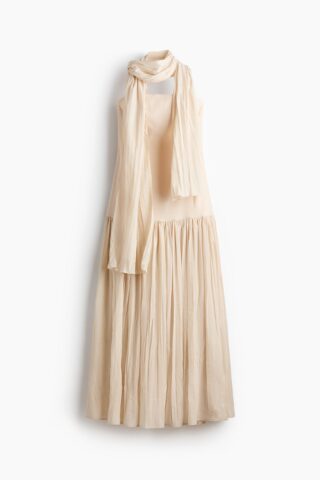 H & M - Bandeaujurk met sjaal - Lichtbeige