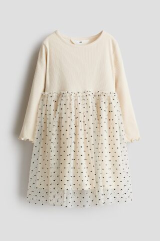 H & M - Tulen jurk - Lichtbeige/Stippen