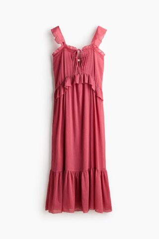 H & M - Plumetis jurk met volants - Donkerroze