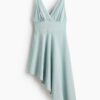 H & M - Asymmetrische jacquardgeweven jurk - Dusty Lichtturkoois