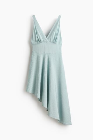 H & M - Asymmetrische jacquardgeweven jurk - Dusty Lichtturkoois