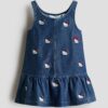 H & M - Geborduurde jurk met denimlook - Denimblauw/Hello Kitty