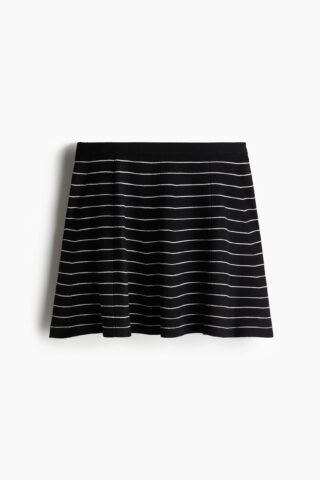 H & M - Fijngebreide flared rok - Zwart/Gestreept