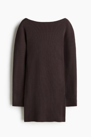 H & M - Ribgebreide jurk - Donkerbruin