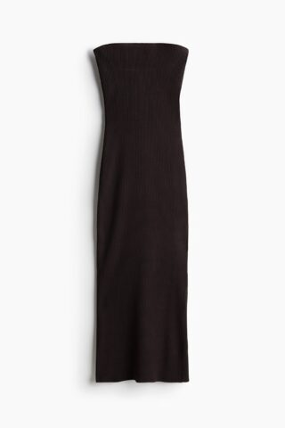 H & M - Geribde tubejurk - Donkerbruin