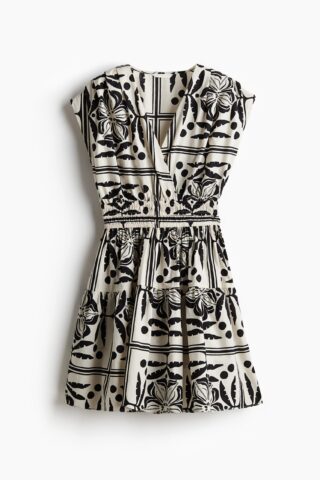 H & M - Katoenen jurk - Roomwit/Zwart Dessin