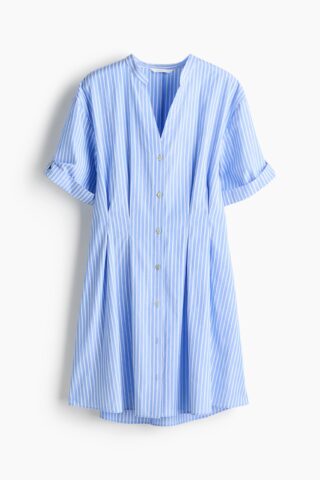 H & M - Getailleerde overhemdjurk - Lichtblauw/Gestreept