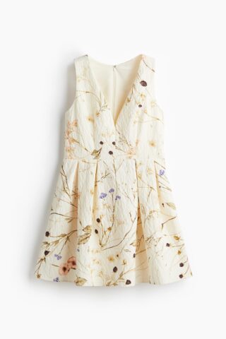 H & M - Jurk met uitlopende rok - Lichtbeige/Bloemen