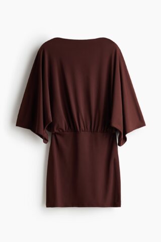 H & M - Cape-sleeved low-back dress - Donkerbruin