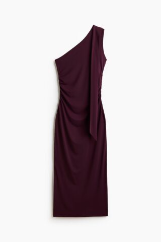 H & M - Gedrapeerde one-shoulderjurk - Pruimenrood