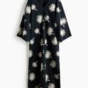 H & M - Kaftanjurk met borduursel - Zwart/Palmbomen