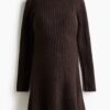 H & M - MAMA Ribgebreide jurk - Donkerbruin