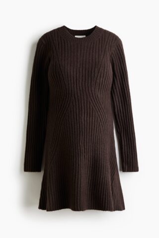H & M - MAMA Ribgebreide jurk - Donkerbruin