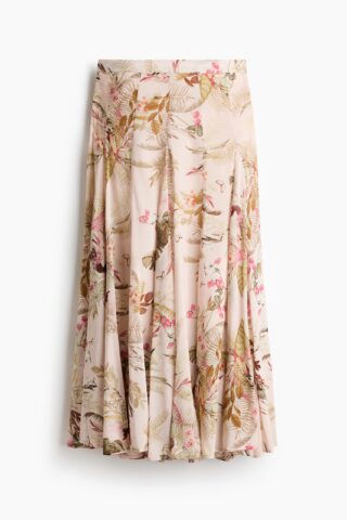 H & M - Uitlopende rok van viscosemix - Licht Perzikroze/Bloemen