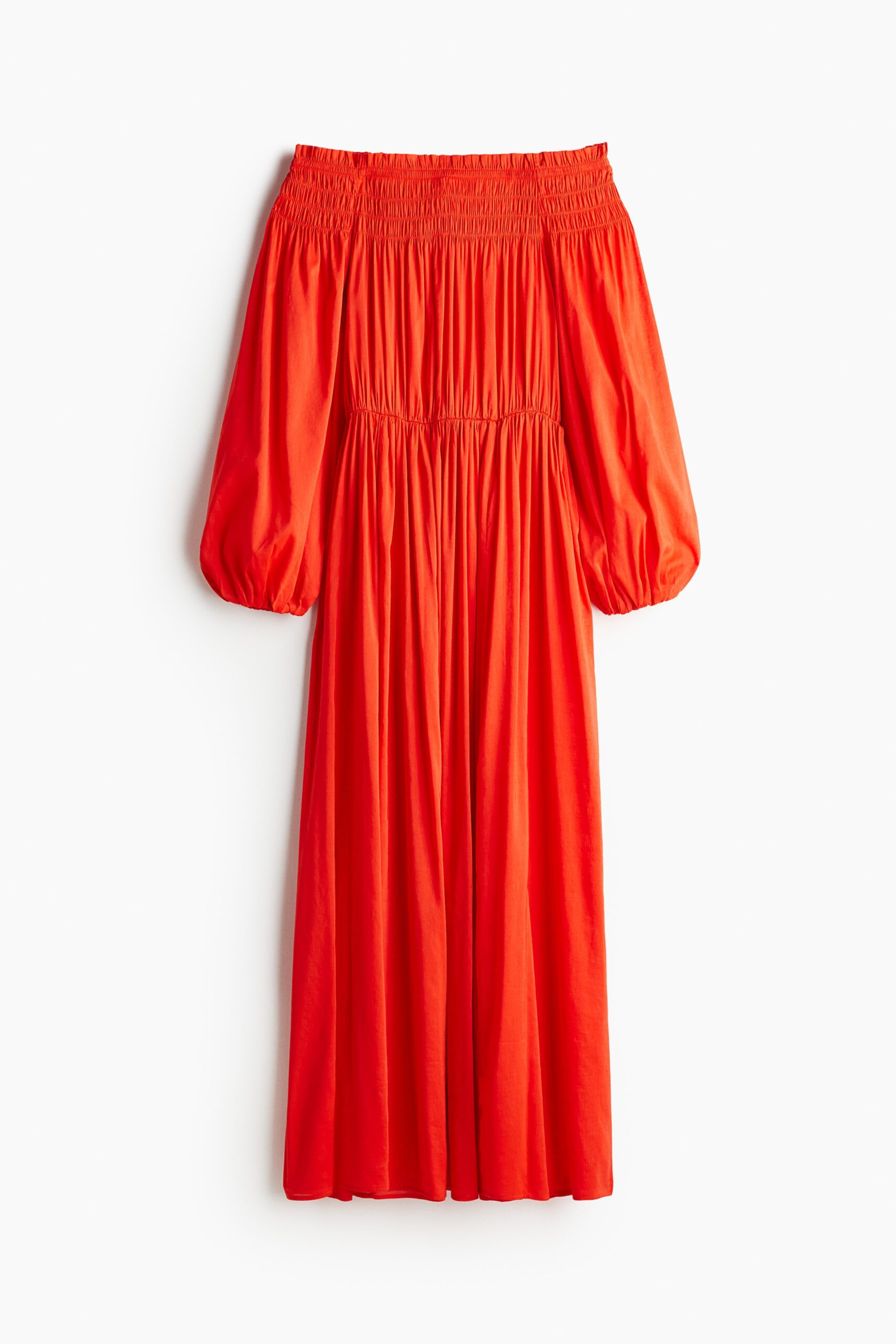 H & M - Off-the-shoulderjurk met smokwerk - Helderrood H & M - Off-the-shoulderjurk met smokwerk - Helderrood