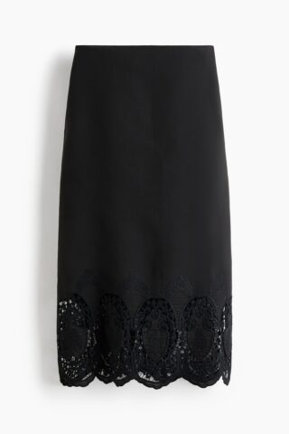 H & M - Rok met broderie anglaise - Zwart