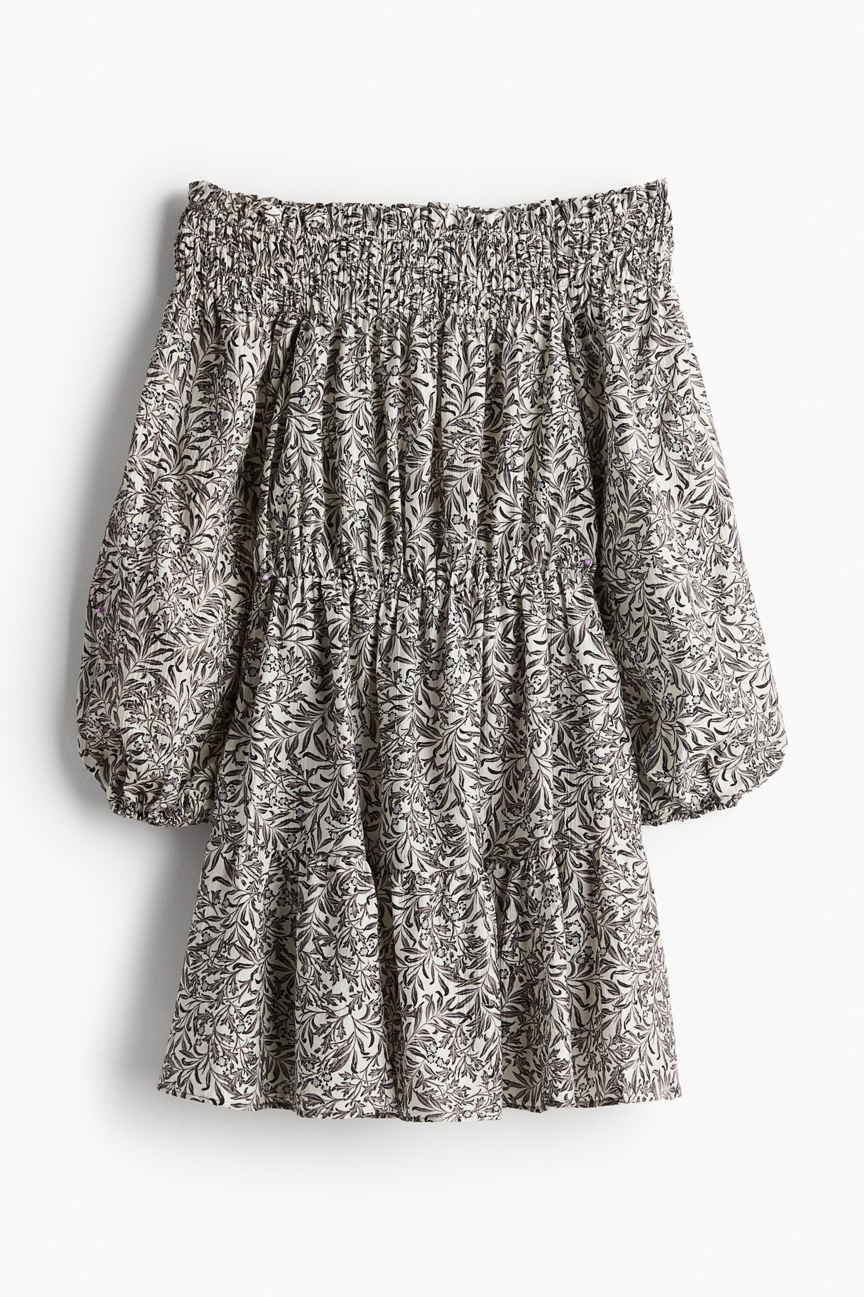 H & M - Off-the-shoulderjurk - Roomwit/Grijs Dessin H & M - Off-the-shoulderjurk - Roomwit/Grijs Dessin