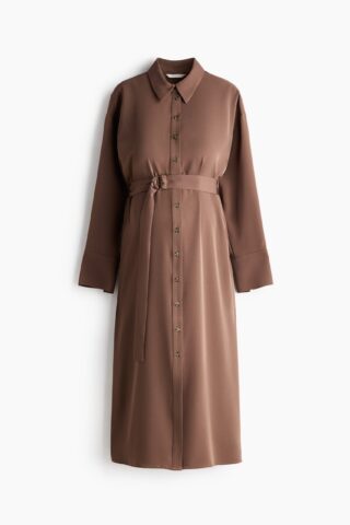 H & M - Overhemdjurk met ceintuur - Bruin