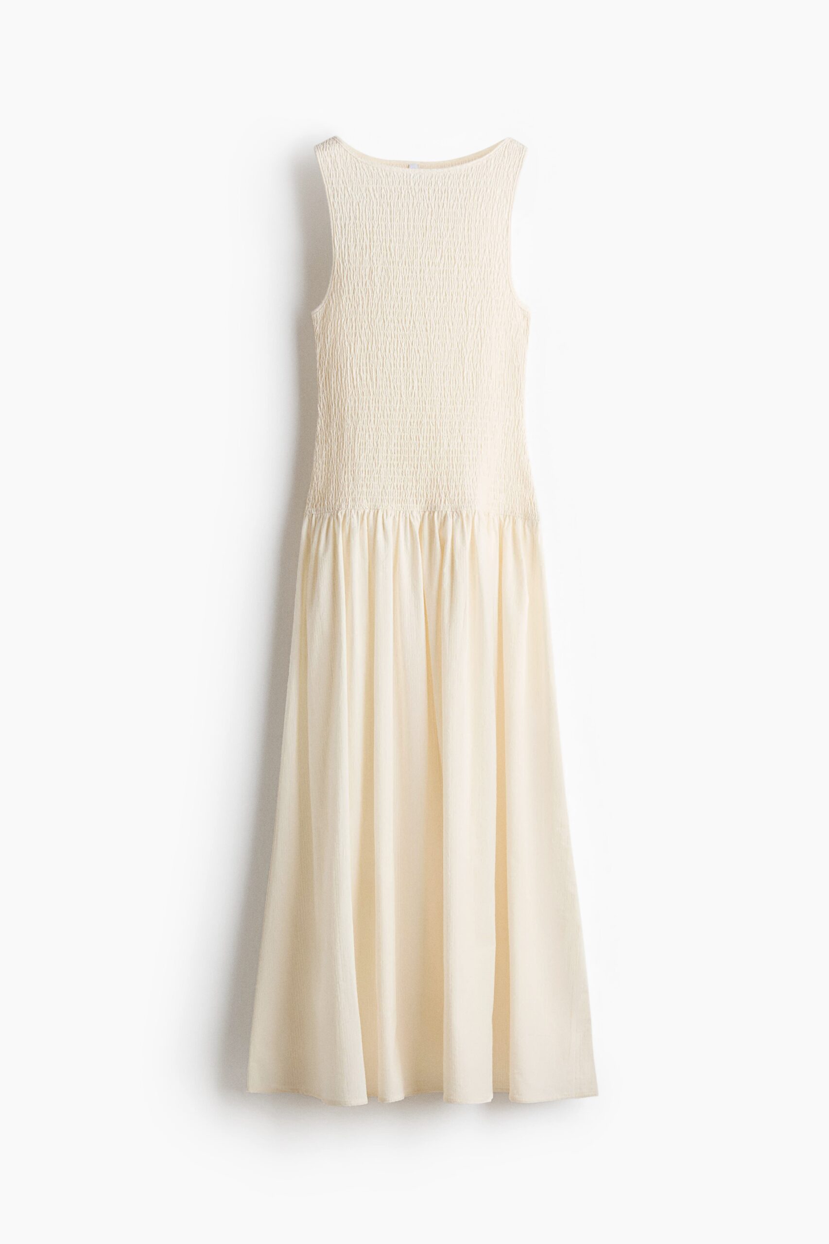 H & M - Gesmokte jurk van seersucker - Roomwit