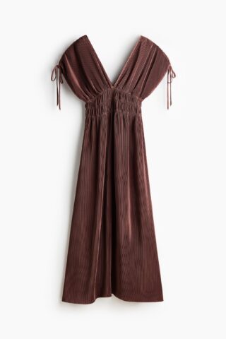 H & M - Jurk van crinkletricot met drawstring - Donkerbruin