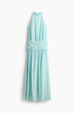 H & M - Gedrapeerde halterjurk - Lichtturkoois