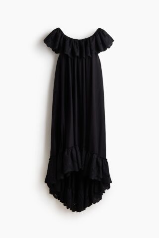 H & M - Off-the-shoulderjurk met broderie anglaise - Zwart