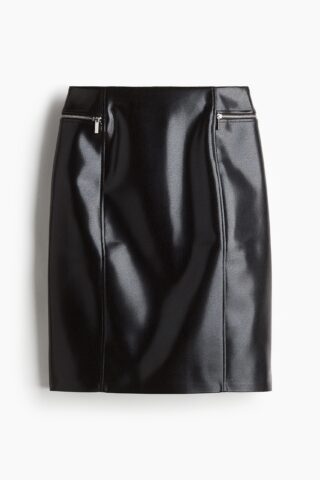 H & M - Kokerrok met coating - Zwart