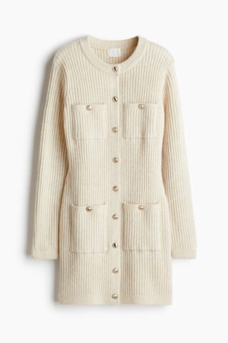H & M - Gebreide jurk met zakken - Lichtbeige