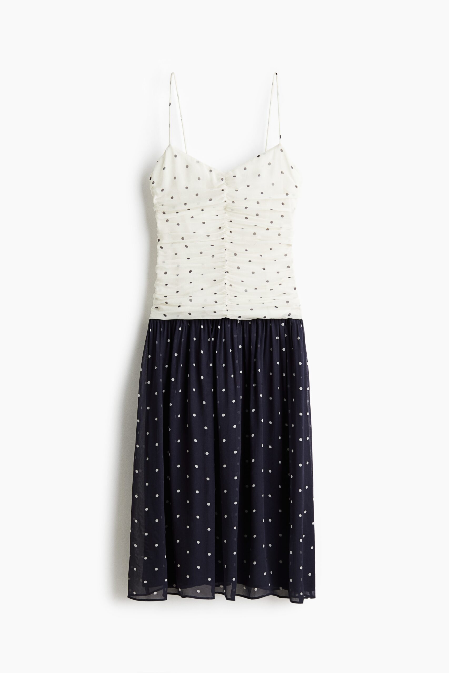 H & M - Strappy jurk met rimpeleffect - Zwart/Stippen