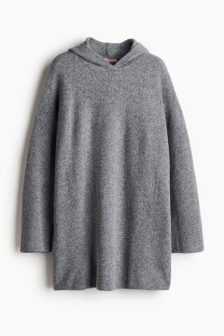 H & M - Fijngebreide capuchonjurk - Grijs Gemêleerd