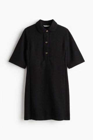 H & M - Bouclé jurk met kraag - Zwart