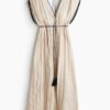 H & M - Crinklejurk met strikbandjes - Lichtbeige
