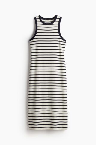H & M - Geribde midi-jurk - Wit/Blauw Gestreept