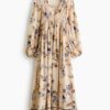 H & M - Jurk met strikbanden en print - Lichtbeige/Bloemen