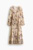 H & M - Jurk met strikbanden en print - Lichtbeige/Bloemen