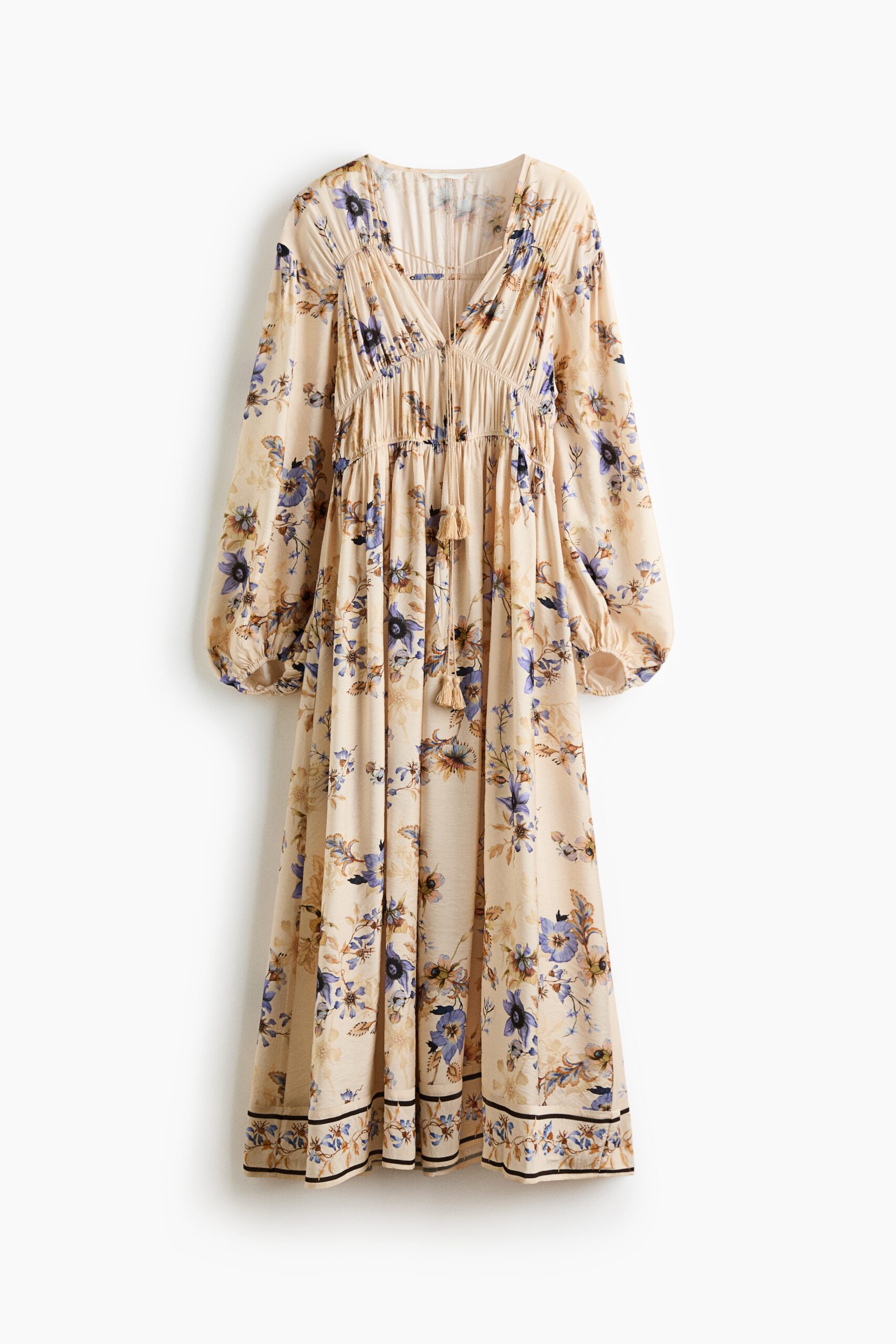 H & M - Jurk met strikbanden en print - Lichtbeige/Bloemen H & M - Jurk met strikbanden en print - Lichtbeige/Bloemen