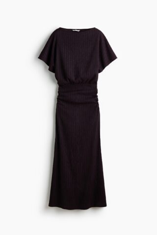 H & M - Crinklejurk met vlindermouwen - Donkerbruin