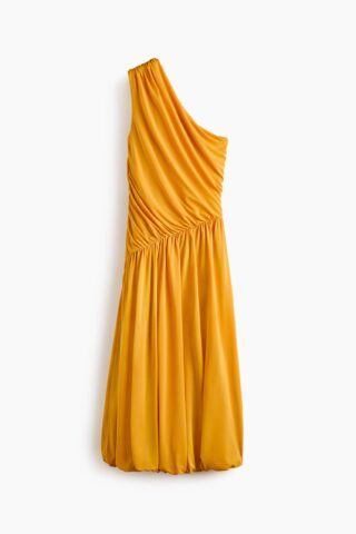 H & M - One-shoulderjurk met ballonzoom - Donkergeel