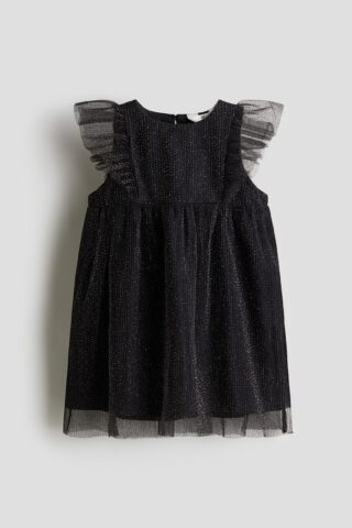 H & M - Tulen jurk met volants - Zwart