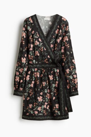 H & M - Overslagjurk - Zwart/Bloemen