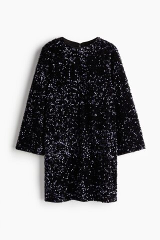 H & M - A-linejurk met pailletten - Marineblauw