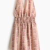 H & M - Halterjurk met uitlopende rok - Dusty Lichtroze/Bloemen