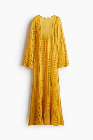 H & M - Maxi-jurk van pointelletricot - Mosterdgeel