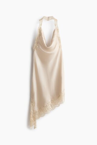 H & M - Satijnen halterjurk - Lichtbeige